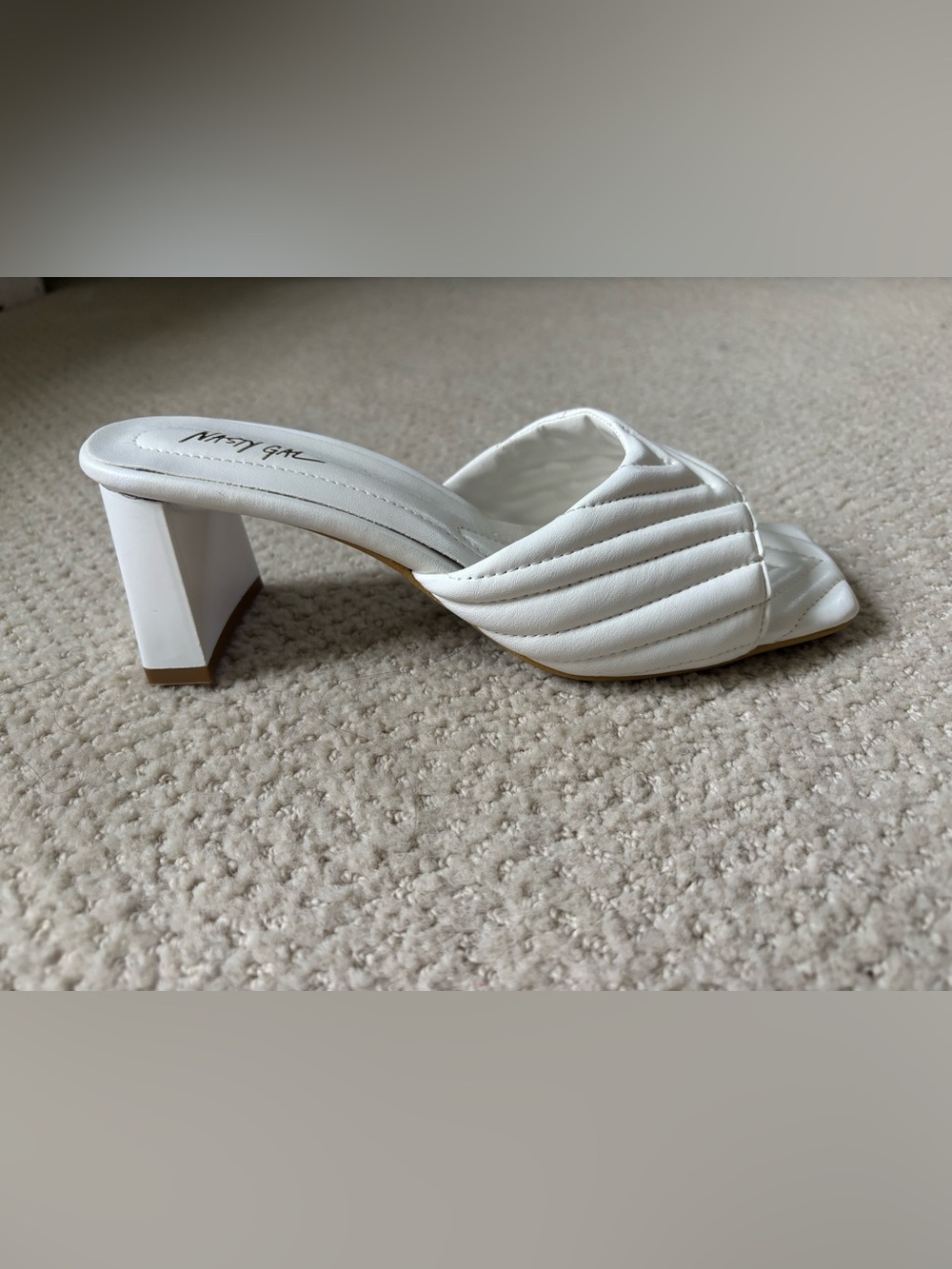 Nasty Gal White Quilted Block Heel Slide